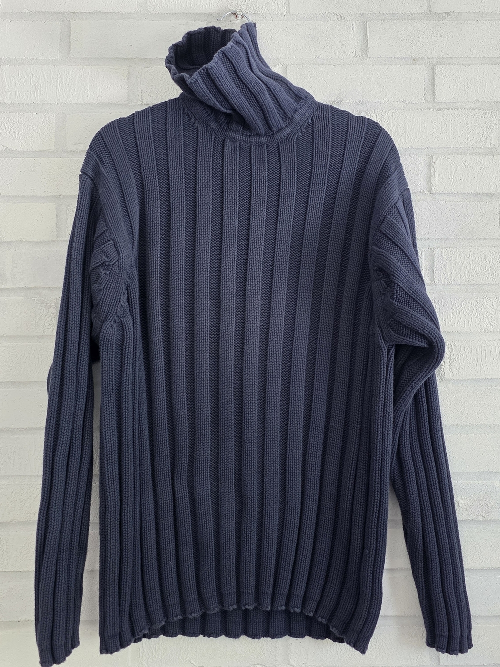 Vintage Gap Chunky Ribbed Cable Knit Turtleneck Navy Sweater XXL Cotton Unisex